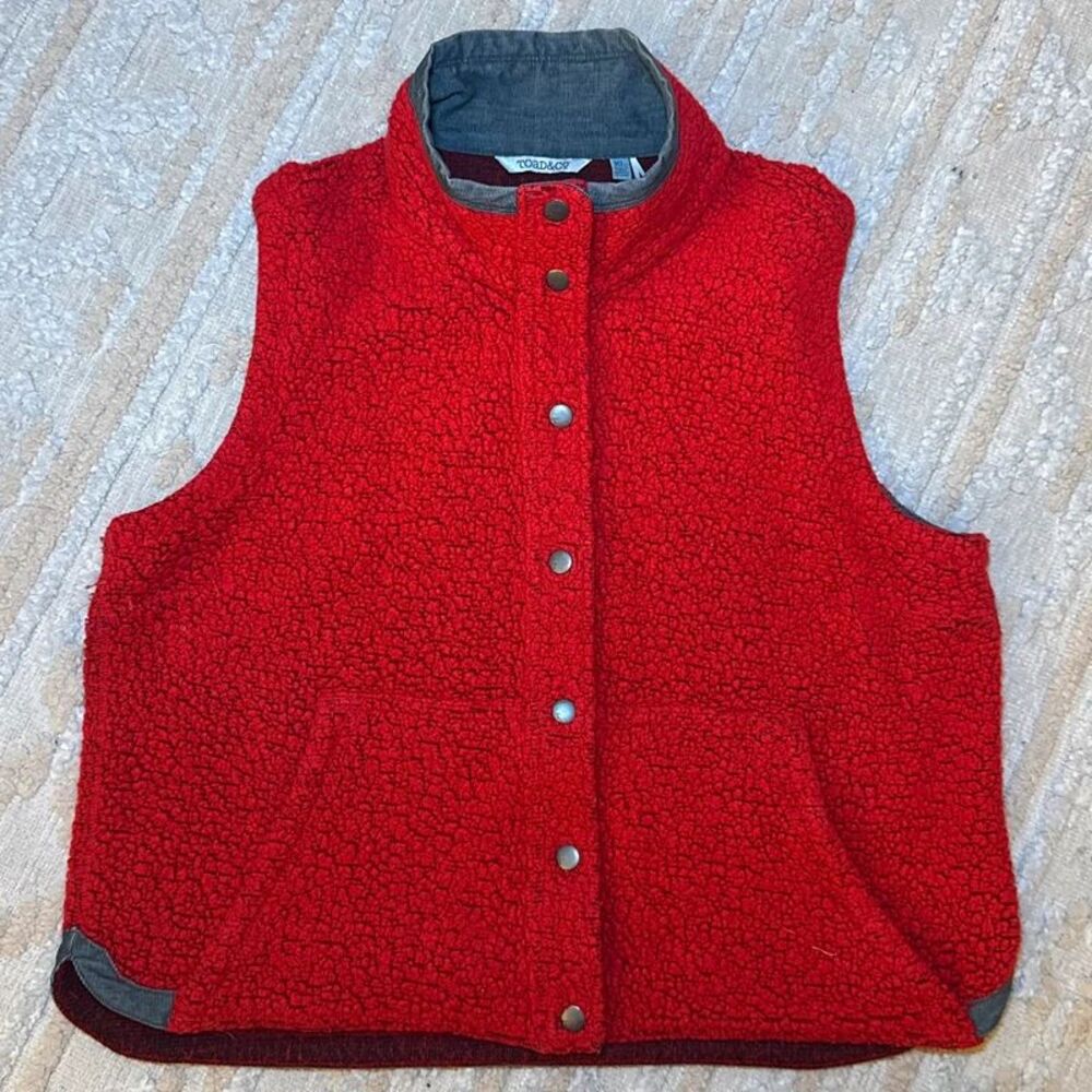 Toad&Co Sheridan Sherpa Wool Blend Vest XL Red Burgundy Snap Front